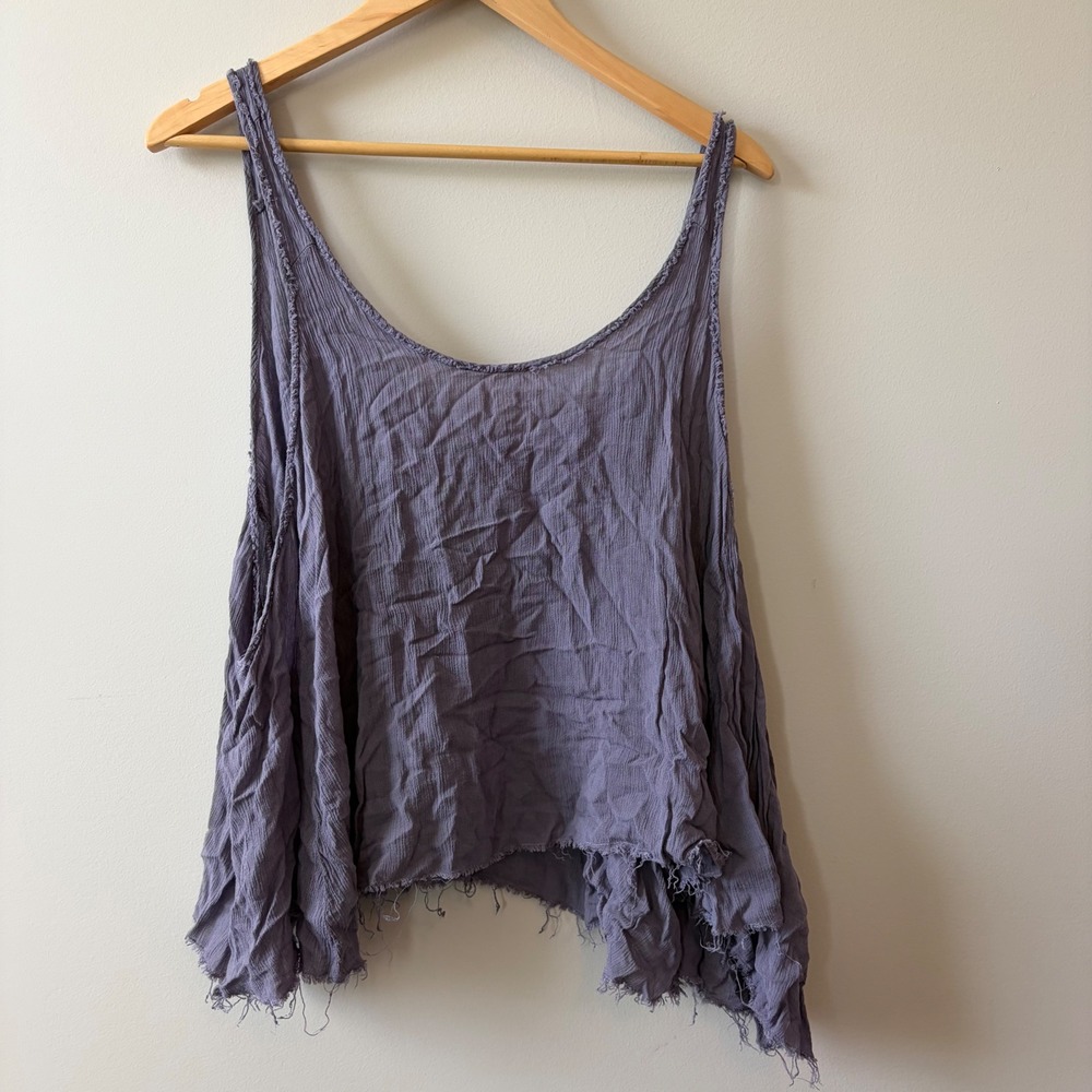 Intimately Free People Purple Crinkle Rayon Sharkbite Raw Hem Tank Top Medium